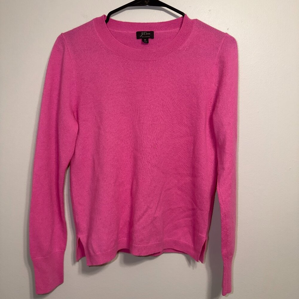 J.Crew Pink Crew Neck Cashmere Sweater Size M Classic Knit Pullover - Picture 2 of 7